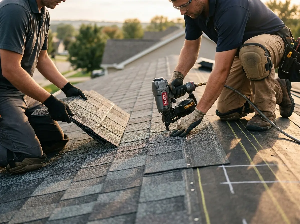 Professional roofer working on a residential roof in Kingman